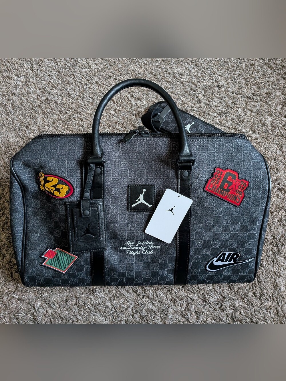 NWT Air Jordan 23 Flight Club Patches Black Monogram Duffle Bag 40L NEW